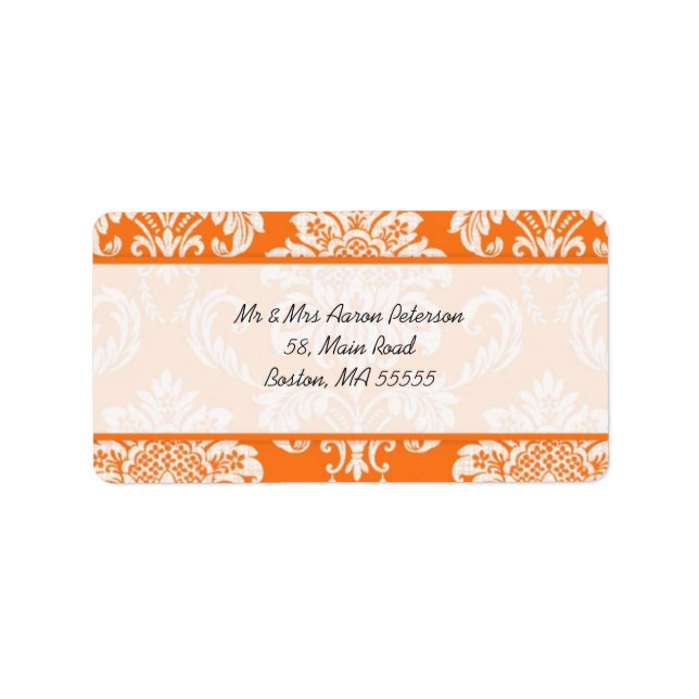 Orange Damask Étiquettes de adresse personnalisabl (Devant)