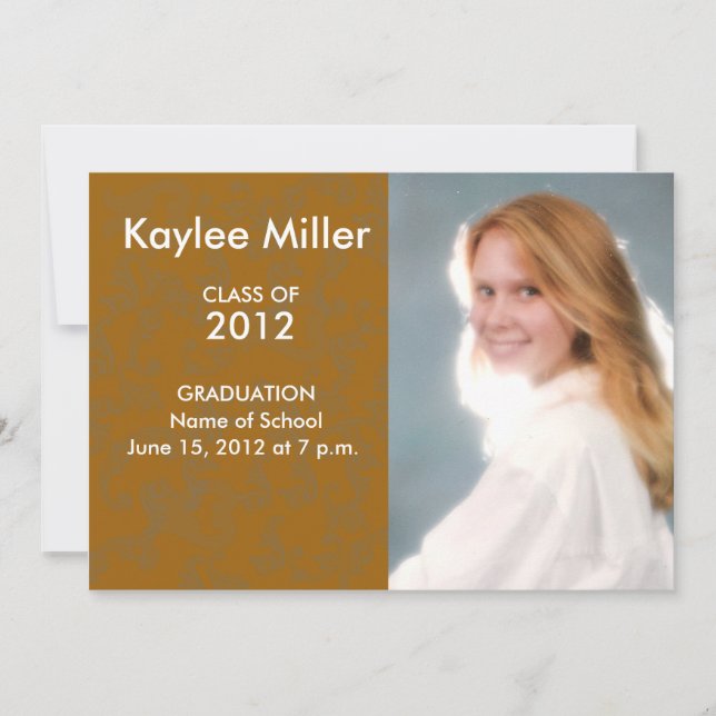 Orange Damask Formal Graduation Announcement (Front)
