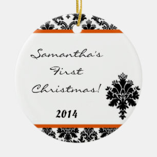 Orange Damask Lace Personalized Name Ornament