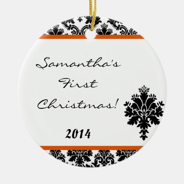 Orange Damask Lace Personalized Name Ornament (Front)