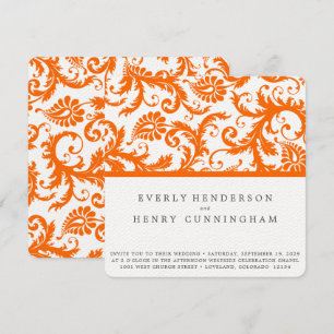 Orange Damask Monogram Wedding  Invitation
