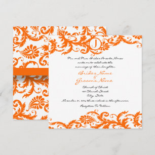 Orange Damask Monogram Wedding Invitation