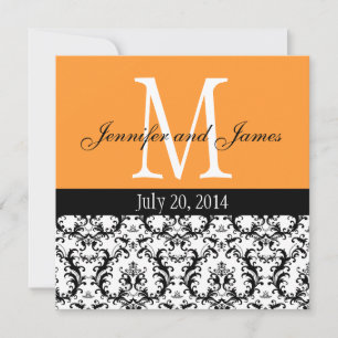Orange Damask Monogram Wedding Invitation