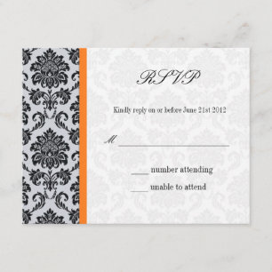 Orange Damask Monogram Wedding RSVP Card