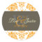 Orange Damask monogram wedding stickers
