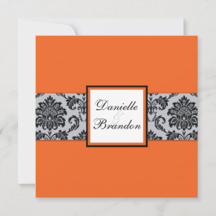 Orange Damask Monogramme Faire-part de mariage