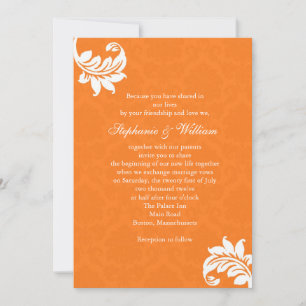 Orange Damask Monogramme Faire-part de mariage