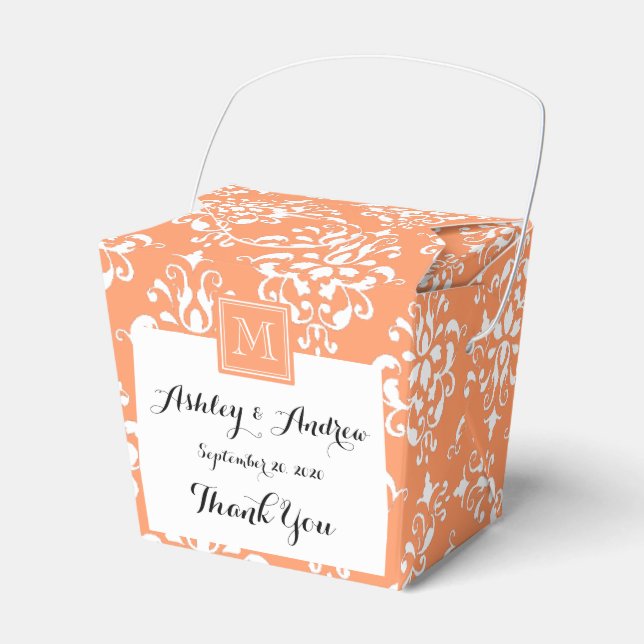 Orange Damask Pattern 1 with Monogram Favor Box (Front Side)