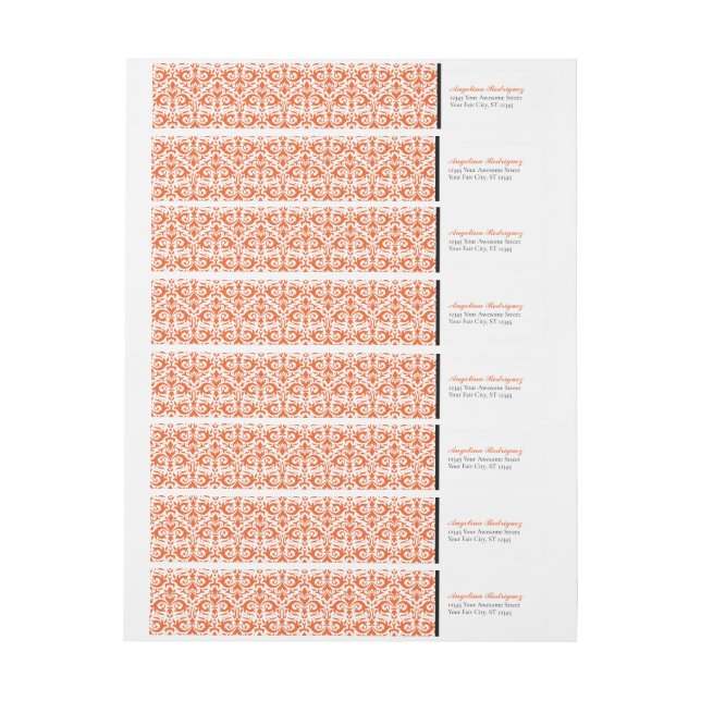Orange Damask Pattern Graduation Wrap Around Label (Sheet)