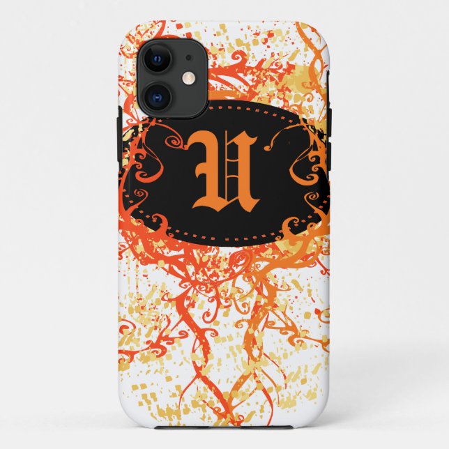 Orange Damask Pattern with Monogram Letter U Case-Mate iPhone Case (Back)