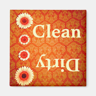 Orange Damask Pink Daisies Clean Dirty Magnet