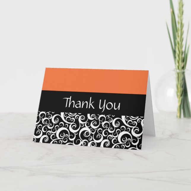 Orange Damask Swirls Merci Cartes (Devant)