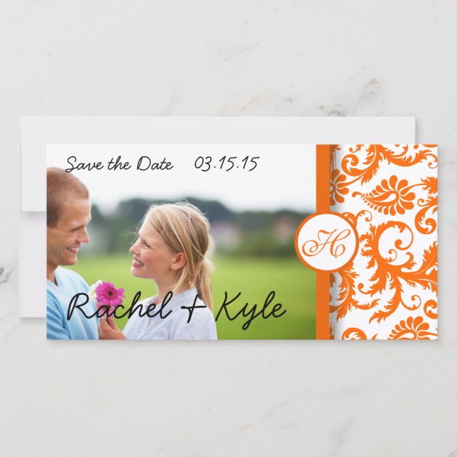 Orange Damask Swirls Save the Date Photo (Devant)