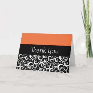 Orange Damask Swirls Thank You Cards