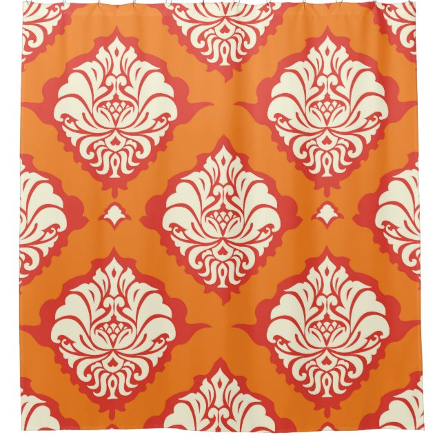 Orange damask wallpaper: floral seamless. (Front)