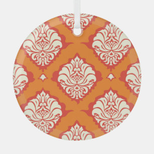 Orange damask wallpaper: floral seamless. glass ornament
