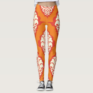Orange damask wallpaper: floral seamless. leggings