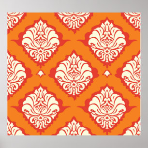 Orange damask wallpaper: floral seamless. poster