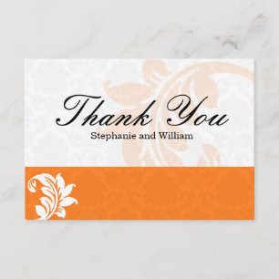 Orange Damask Wedding Thank You Card