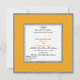 Orange Damask with Pewter U.K. Wedding Invitation