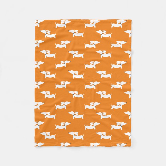 Orange Dancing Dachshunds Fleece Blanket Design (Front)