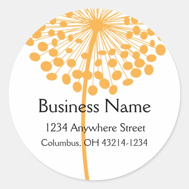 Orange Dandelion Flower Round Address Labels (Front)
