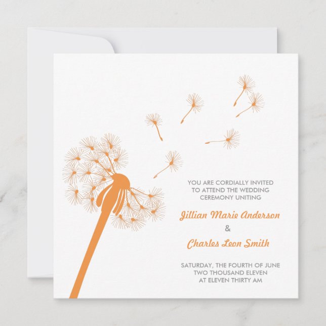 Orange Dandelion Wedding Invitation (Front)