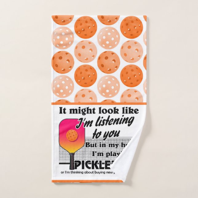 Orange, dans ma tête je joue au Pickleball Court (Serviette à main)