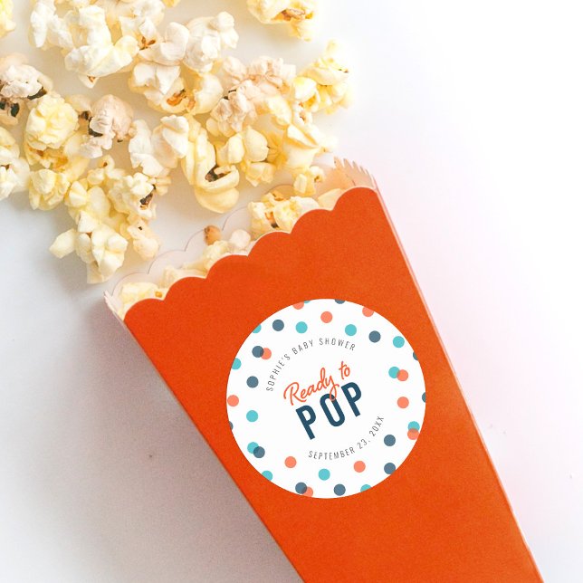 Orange Dark Blue Confetti Ready to Pop Baby Shower Classic Round Sticker (Creator Uploaded)
