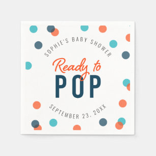 Orange Dark Blue Confetti Ready to Pop Baby Shower Napkin