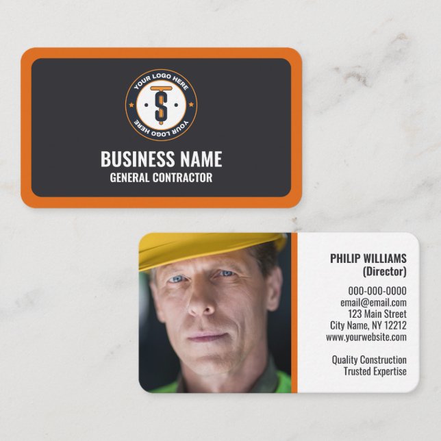Orange Dark Grey Business Logo General Contractor Card (Front/Back)