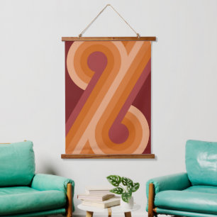 Orange Dark Maroon Red Retro Circles Art Pattern Hanging Tapestry