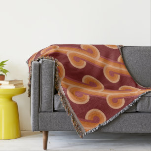 Orange Dark Maroon Red Retro Circles Art Pattern Throw Blanket