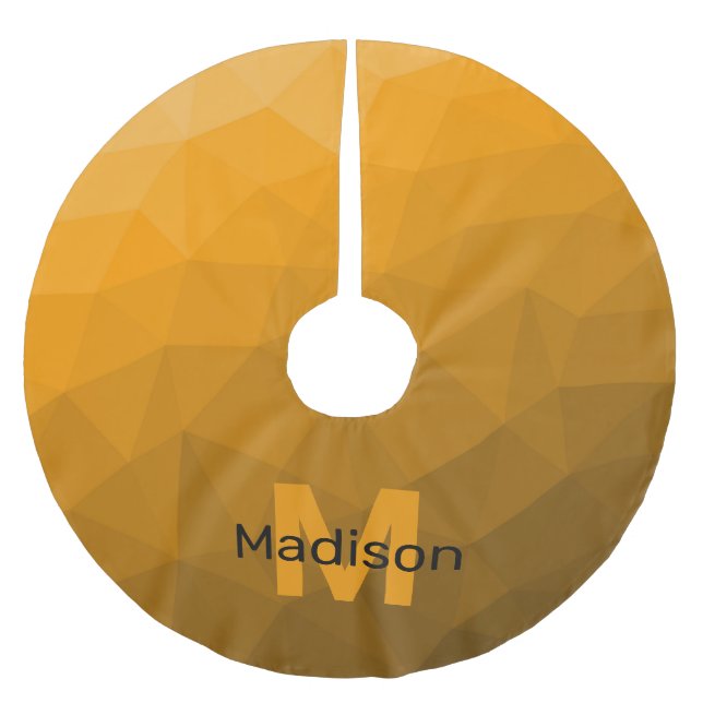 Orange dark ombre geometric mesh pattern Monogram Brushed Polyester Tree Skirt (Front)
