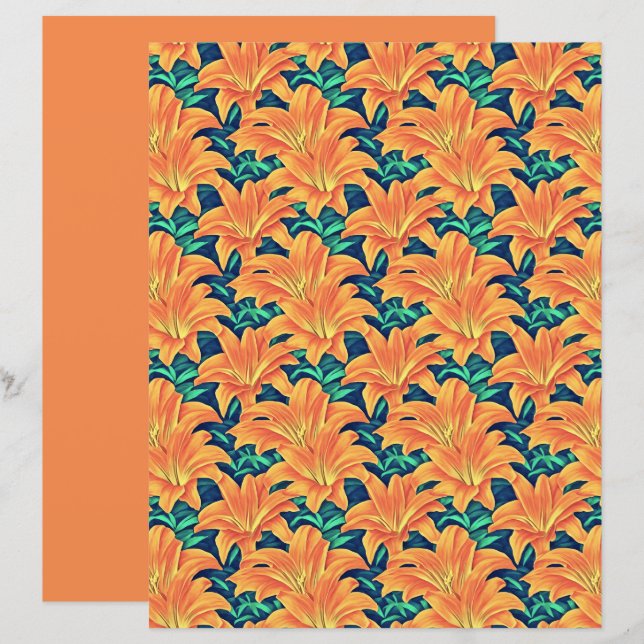 Orange Day Lilies with Green Leaves (Front/Back)