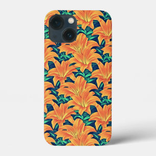 Orange Day Lilies with Green Leaves iPhone 13 Mini Case