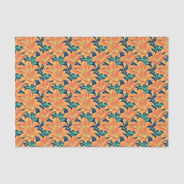 Orange Day Lilies with Green Leaves Tissue Paper (Front)