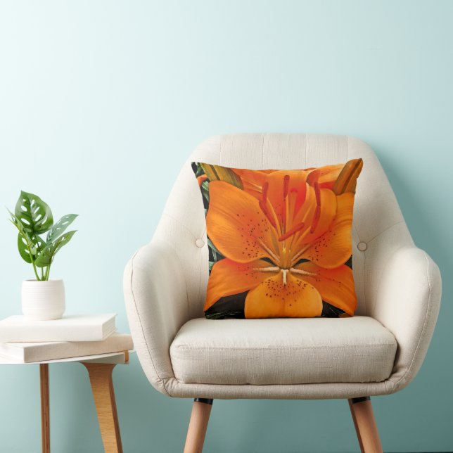 Orange Day Lily Throw Pillow (Chair)