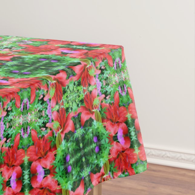 Orange Daylilies Abstract Flower Art Pattern Tablecloth (In Situ)