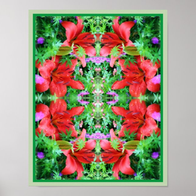 Orange Daylilies Mirror Abstract Flower Art   Poster (Front)