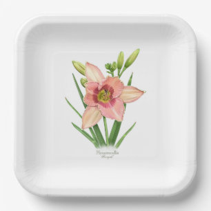 Orange Daylily Flower Botanical Art Paper Plate