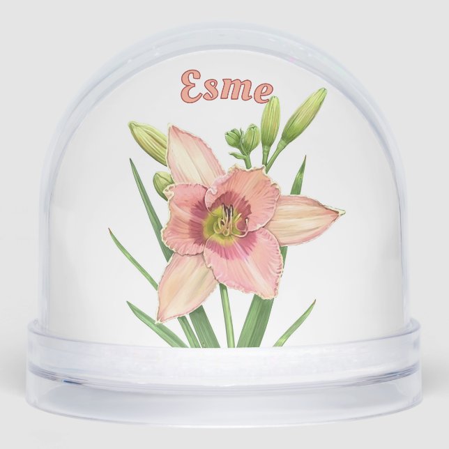 Orange Daylily Flower Botanical Art Personalized Snowglobe (Front)