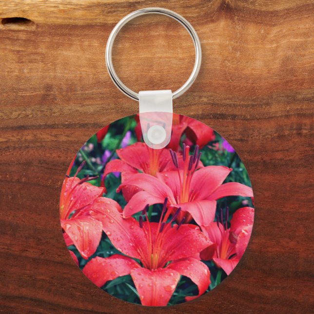 Orange Daylily Flower Cluster  Keychain (Front)