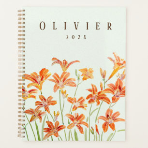 orange daylily watercolour painting  planner