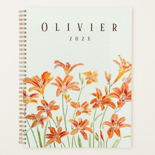 orange daylily watercolour painting  planner (Front)