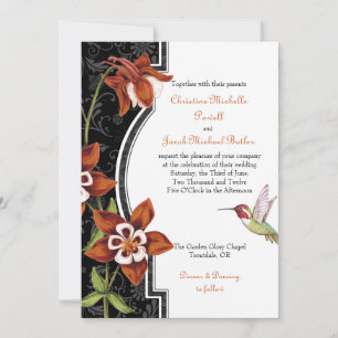 Orange de faire-part de mariage de colibri de