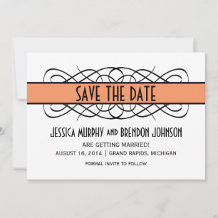 Orange Deco Flourish Save the Date Invite