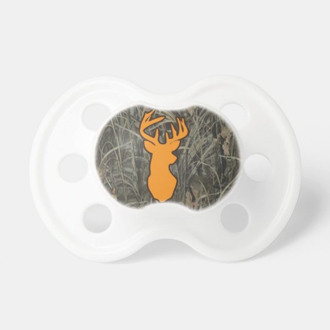 Orange Deer Head Camo Pacifier (Front)
