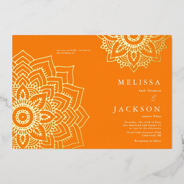 Orange Delicate gold mandala Wedding  (Front)