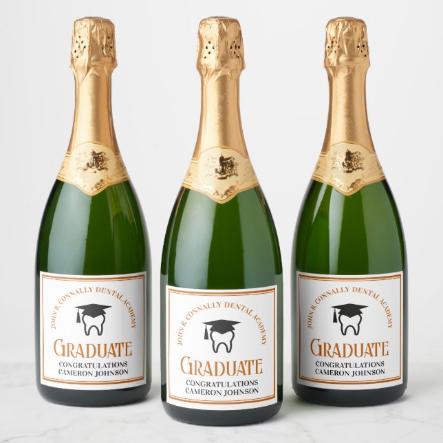 Orange Dental School Custom Graduation Party Sparkling Wine Label (Bottles)